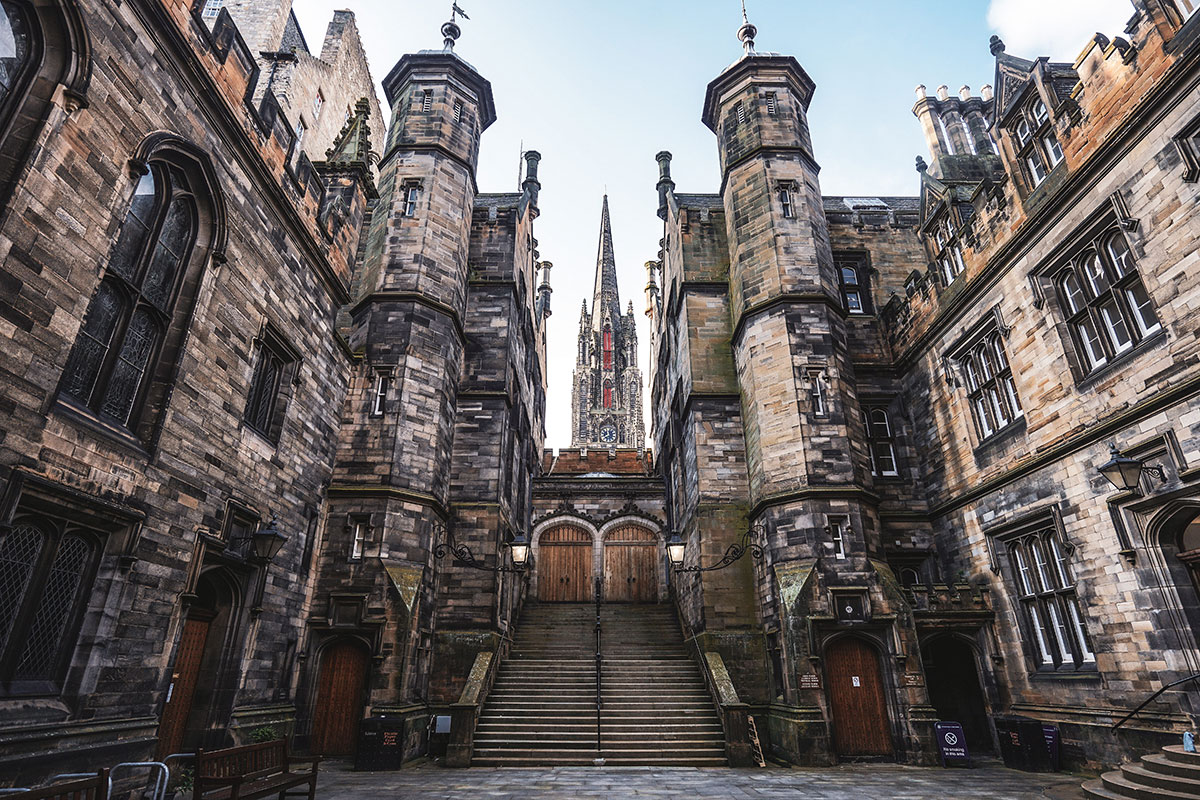 New College courtyard and steps leading to entrance. 