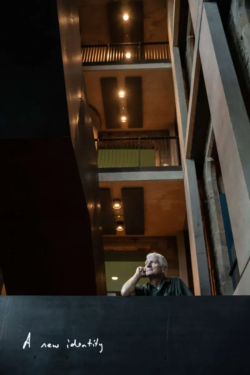 Rab is the founder of Bennetts Associates – the architect behind the renovation project, and a former visitor of RIE. Borne by the walls exhibition. Photographer: Gintare Kulyte