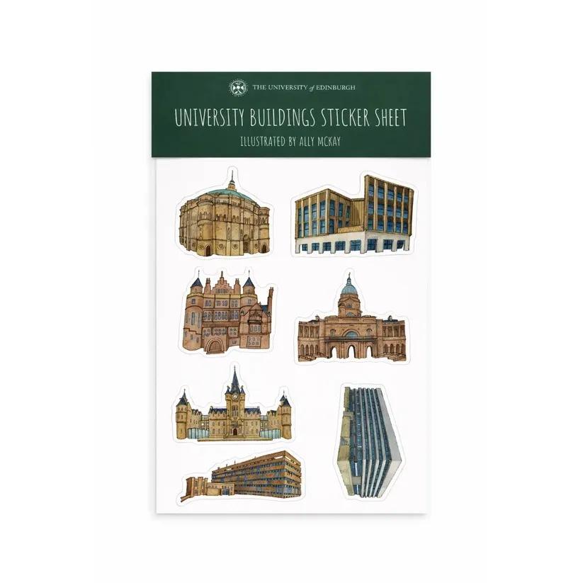A set of stickers featured illustrations of University of Edinburgh buildings